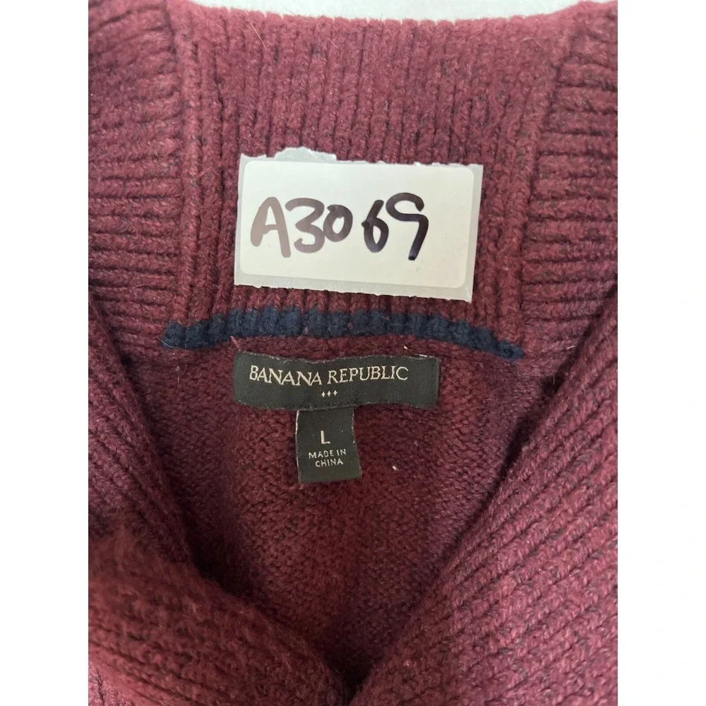 Banana Republic Mens Shawl Collar‎ Sweater Burgundy Maroon Knit Pullover Large